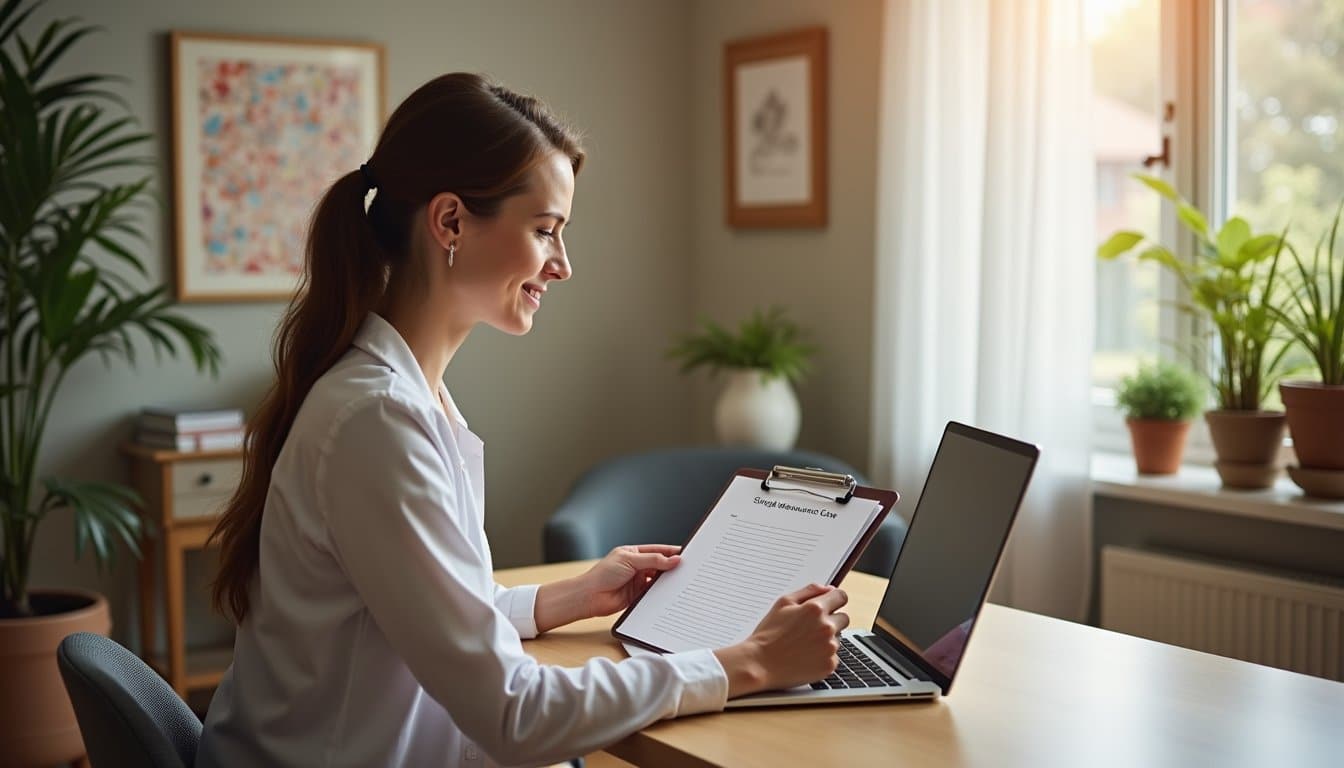 Care coordinator explaining helpful resources in a cozy residential office