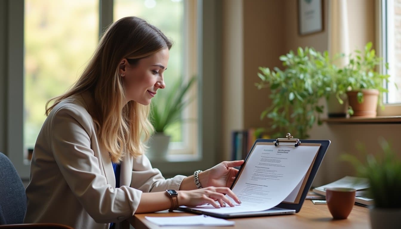 Treatment center coordinator offering resource connection in a welcoming space