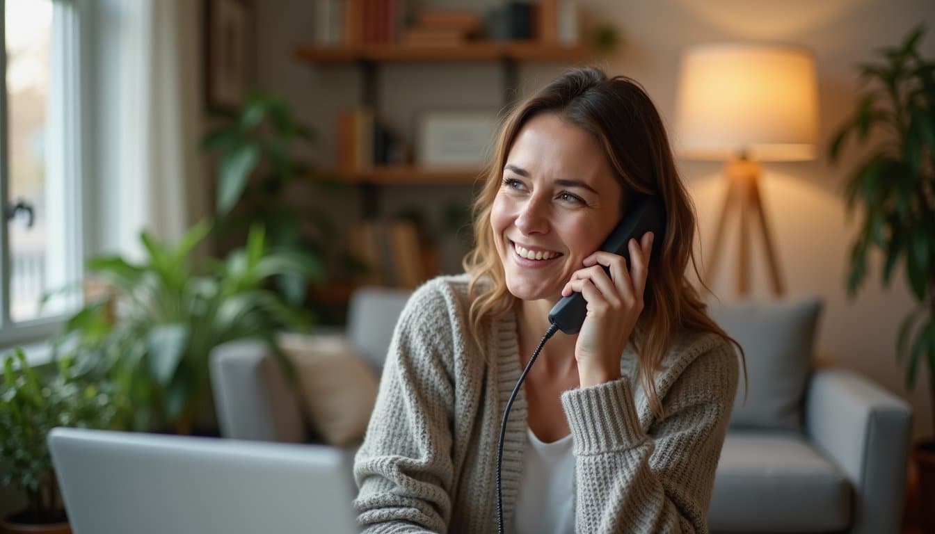 Individual sitting quietly on a cozy couch with a phone in hand under warm lamp light in a peaceful living room at night.